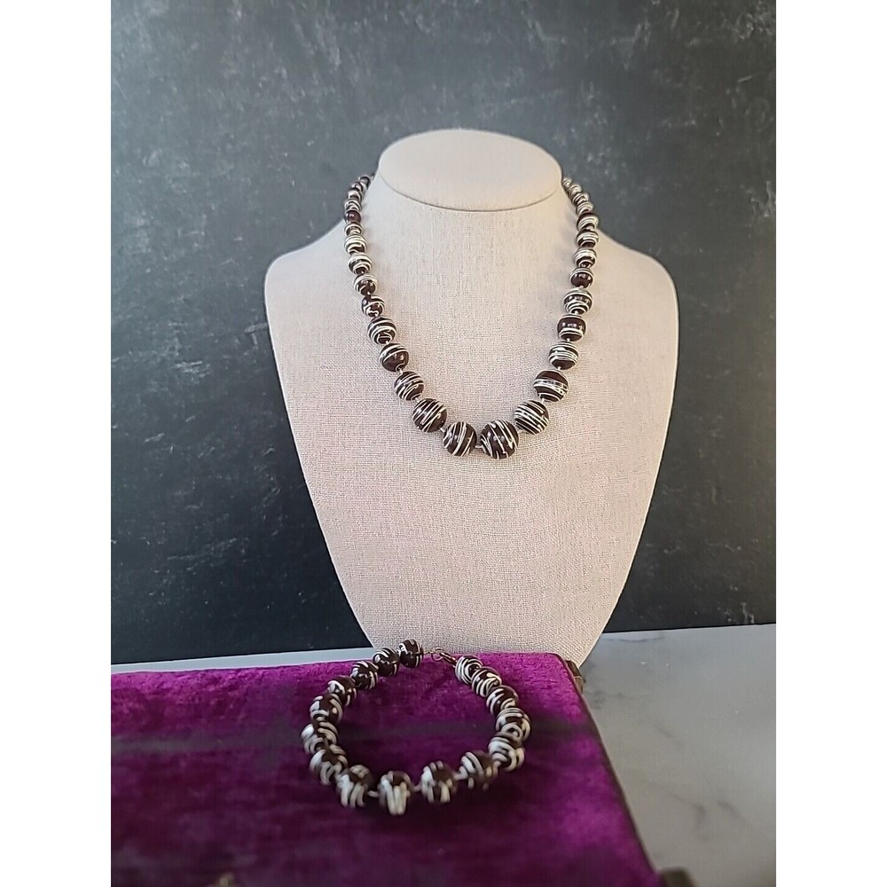 Brown And White White Beaded Jewelry Set, Vintage